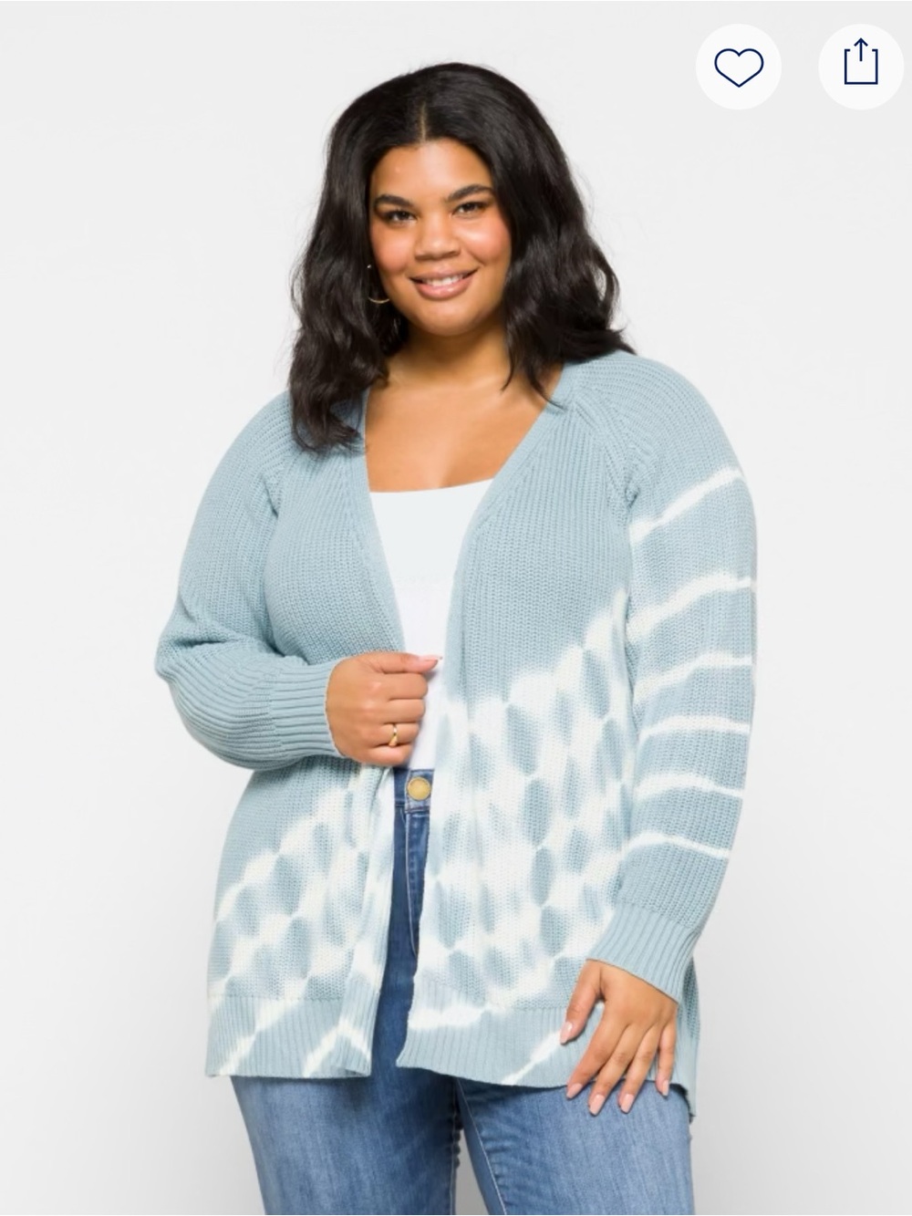 bobeau Light Blue and White Tie-Dye Open Cardigan